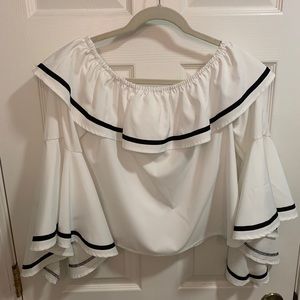Off the Shoulder White with Black Stripe